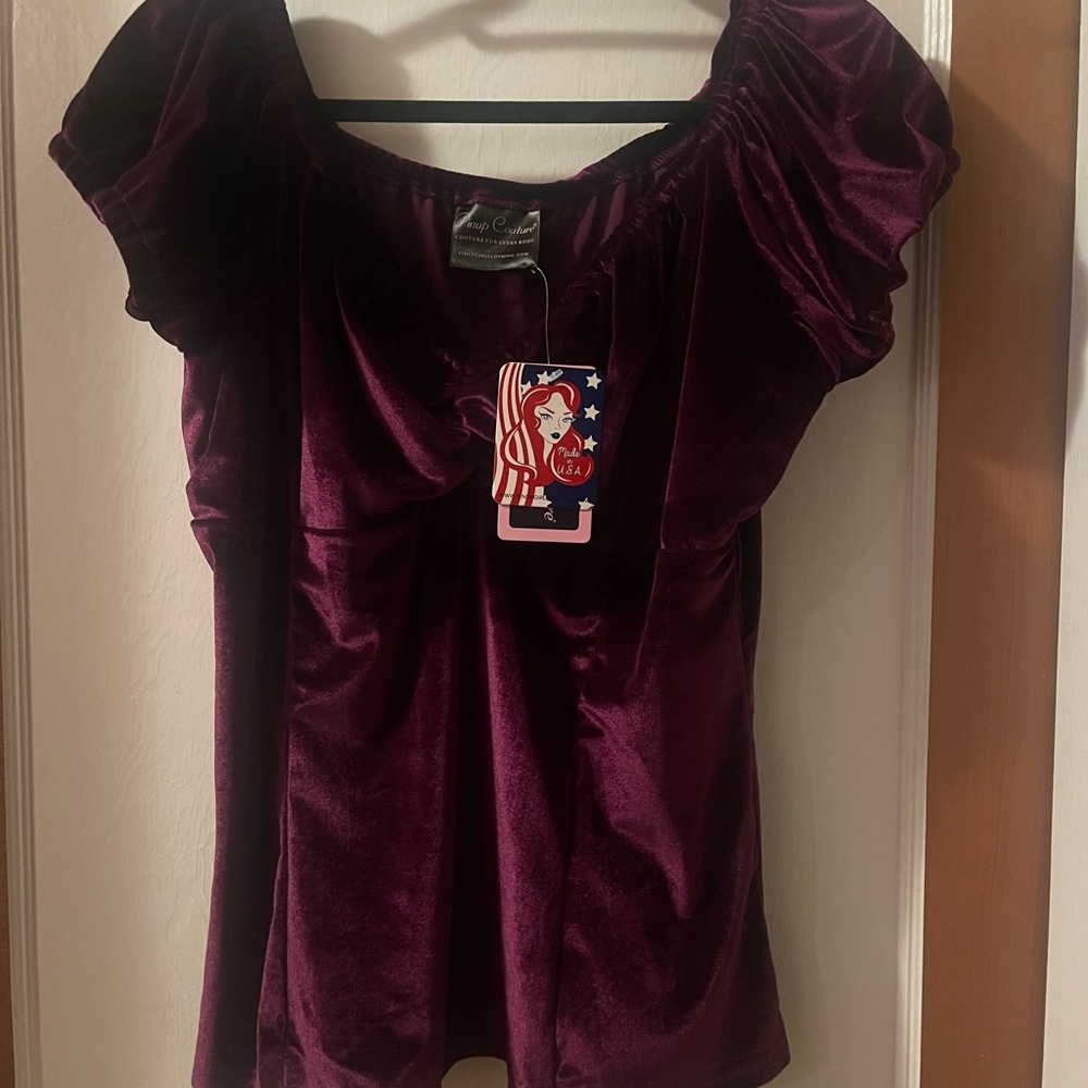 Deep Plum Velvet Peasant Top- Pinup Girl 3X